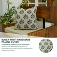 thumbnail image 2 of Fabdivine Floral Block Print Boho Decorative Linen Throw Pillow Cover, Handblock Printed Cushion Cover for Sofa , 12"X20", Brown, 2 of 4