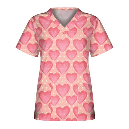 

Women Scrub_Top Working Uniform Blouse Short Sleeve V-Neck Workwear T-Shirt with Pocket Comfy Tops XXL