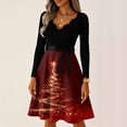 thumbnail image 2 of Women's Casual Fashion V Neck Long Sleeve Christmas Printed Party Vintage Dress for Holiday Events and Retro Style, Perfect for Women's Evening Wear,Wine,5XL, 2 of 6