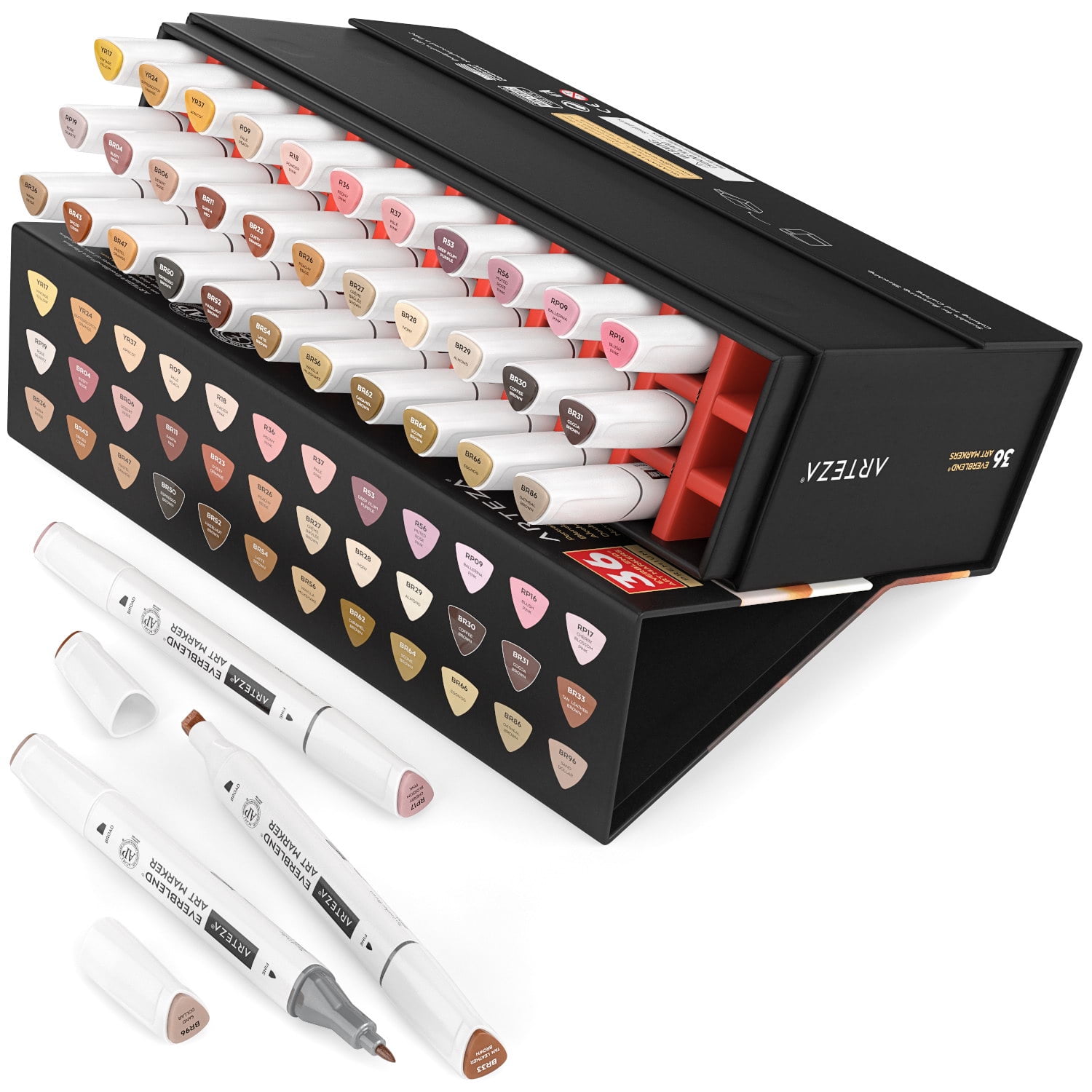 Arteza EverBlend Ultra Markers 36/Pkg-Skin Tones, Chisel And Fine Tip
