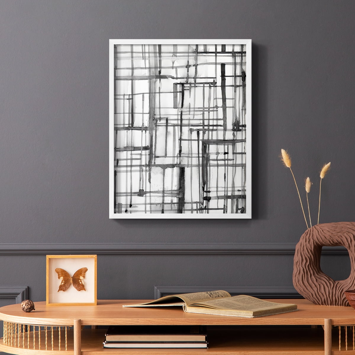 Line Meditation II in White Solid Wood 11 x 14 Framed Print