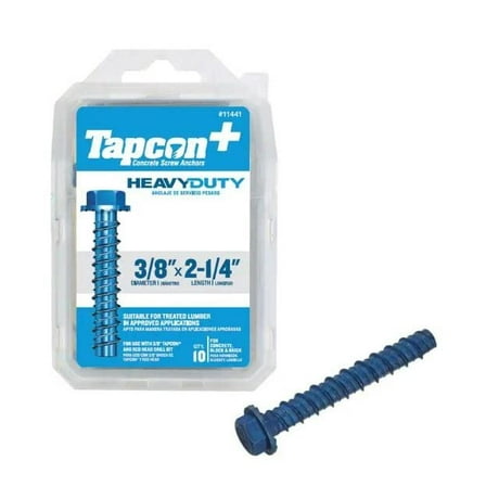 Tapcon Heavy Duty Screw Anchor - Steel, Easy Installation - 10 Count, 3/8 in. x 2-1/4 in., Blue