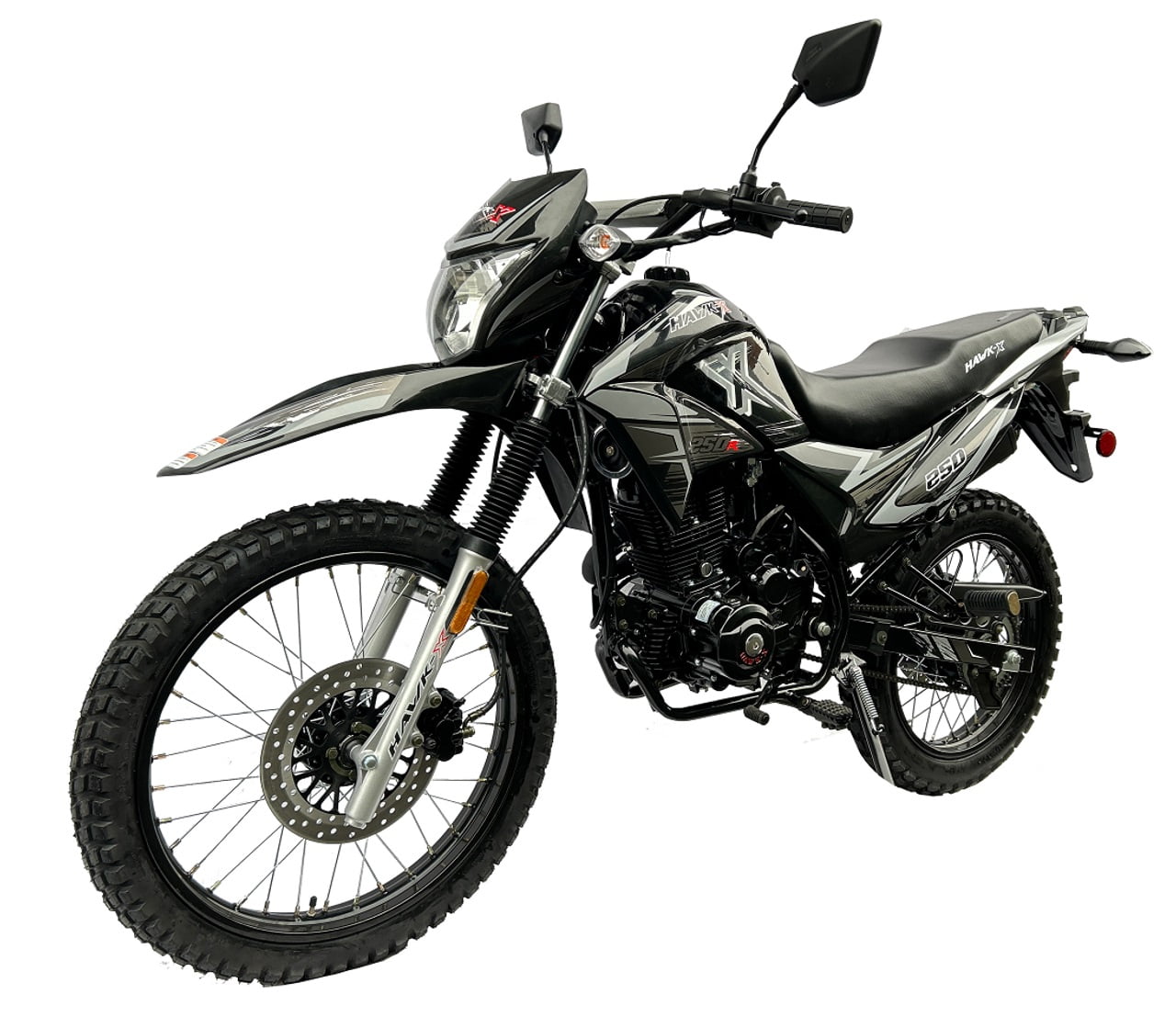 Hawk-X 250cc Motorcycle 5-Speed Manual 21" front Tire - 250 Adult Bike-Black