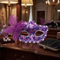 thumbnail image 4 of Purple Masquerade Mask for Women, 7 Inch Venetian Mask with Rhinestones Halloween Butterfly Mask Glitter Masquerade Mask Accessory for Masquerade Prom Mardi Gras Party, 1 Pack, 4 of 4