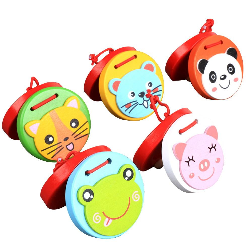 Cute Wooden Castanet Clapper Handle Musical Instrument Toy Children Early Toy 