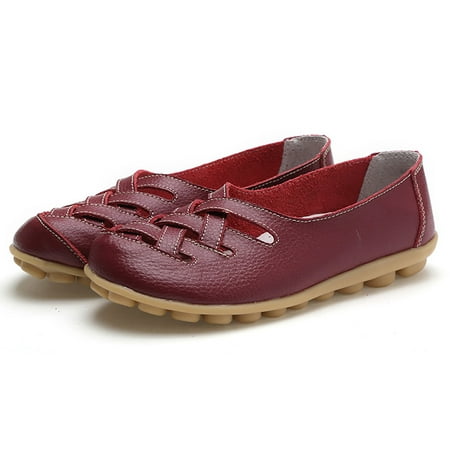XDDST Large Size Women Flat Shoes Flat Women s Fashion Leather Single Shoes Slope Heeled Loafers Casual Shoes Red