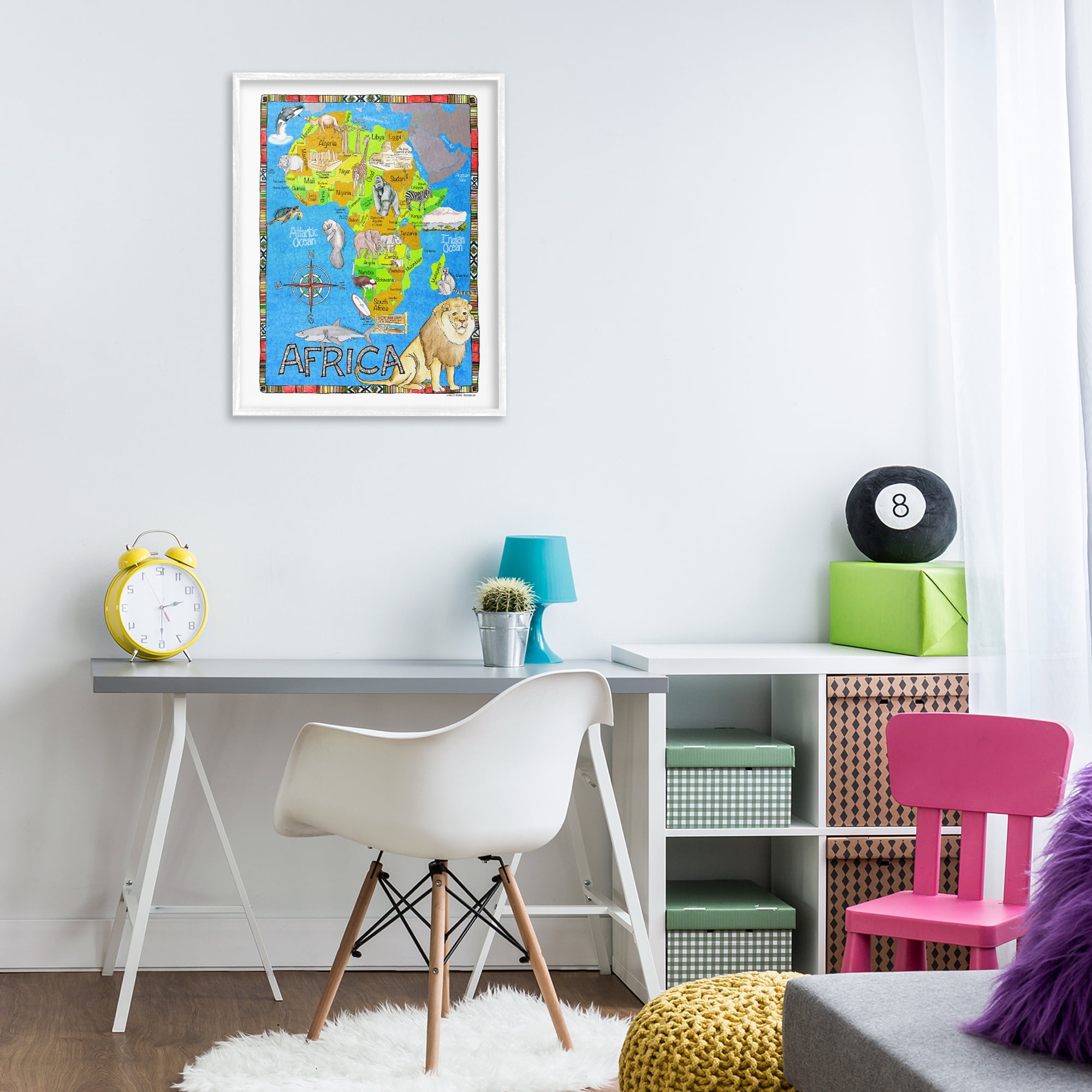 Stupell Industries African Animals Map Travel & Places Painting White Framed Art Print Wall Art, 24 x 30