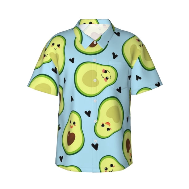 Fotbe Avocado and Hearts Camisa Hawaiana para Hombre Unisex – Camisa Casual de Verano con Botones de Manga Corta de Algodón y Lino,Medium