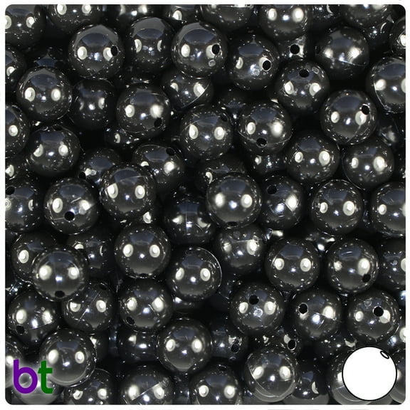 BeadTin Black Opaque 10mm Round Plastic Beads (150pcs)