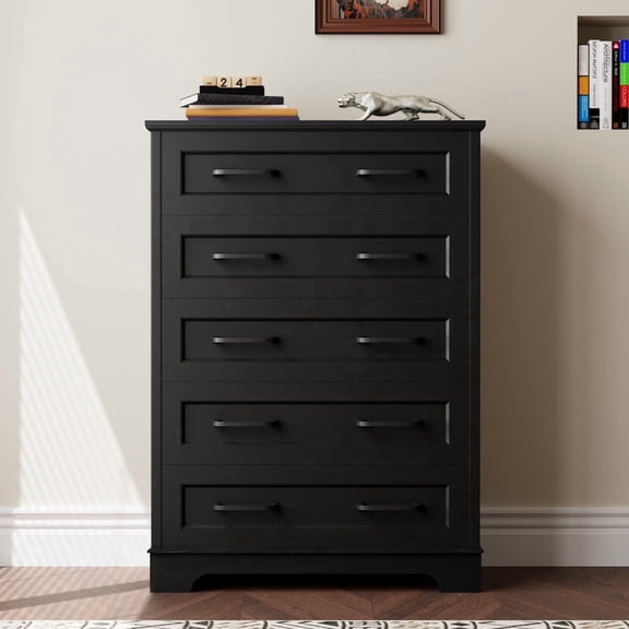 Homall Modern 5-Drawer Dresser Chest, Storage Cabinet Organizer with Handles for Bedroom, Living Room, Closet, Hallway,Black