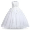 thumbnail image 2 of IBTOM CASTLE Kids Girls Flower Vintage Lace Princess Long Dress Tulle Pageant Formal Party Wedding Floor Dance Evening Gown 5-6 Years White, 2 of 8