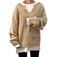 thumbnail image 1 of Suéter de invierno con cuello en V Gibobby para mujer Caqui XL, 1 of 4
