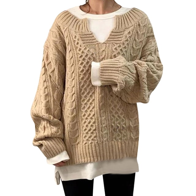 Suéter de invierno con cuello en V Gibobby para mujer Caqui XL