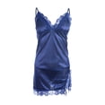 thumbnail image 2 of VISgogo Camisón sexy para mujer, sin mangas, cuello en V profundo, encaje, patchwork, bata de seda, vestido, ropa de dormir suave VISgogo  moda, 2 of 7