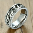thumbnail image 1 of Mens FIDGET Black Rings with Center Curb Chain Spinner Ring Stainless Steel, 1 of 5