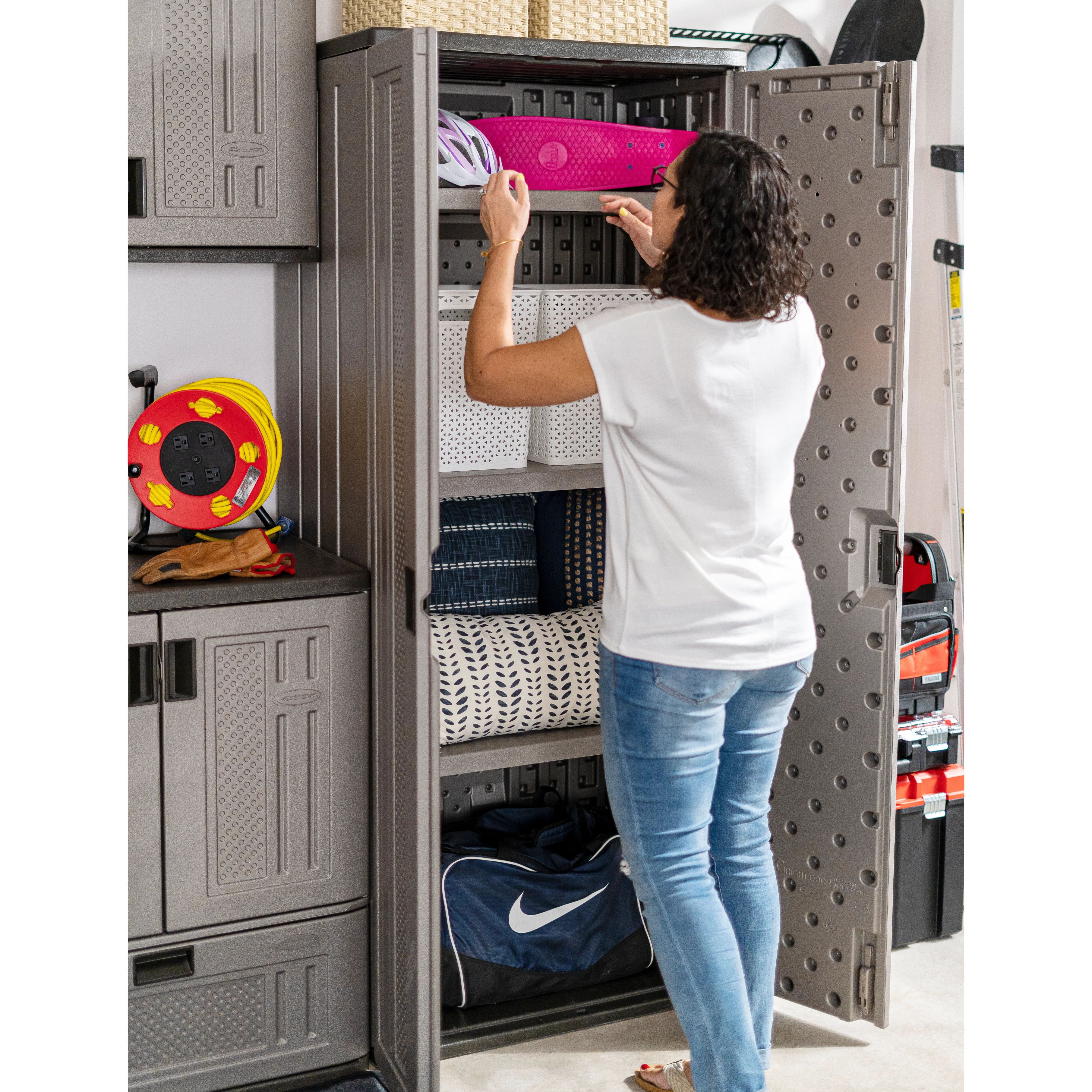 Suncast 3-Shelf Resin Base Garage Cabinet Locker, Gray