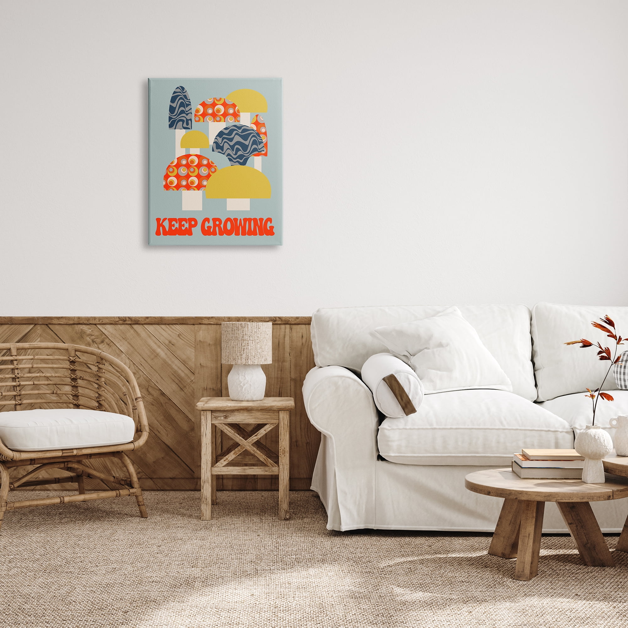 Stupell Industries Keep Growing Retro Mushrooms Botanical & Floral Painting Gallery Wrapped Canvas Art Print Wall Art, 24 x 30