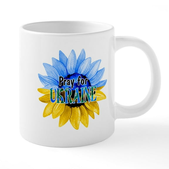 CafePress - Pray For Ukraine Blue And Yellow Sunflower Mugs - 20 Oz White Ceramic Mega Mug