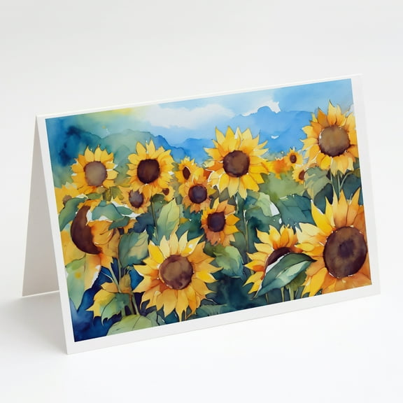 Sunflowers in Watercolor Greeting Cards and Envelopes Pack of 8 7 in x 5 in