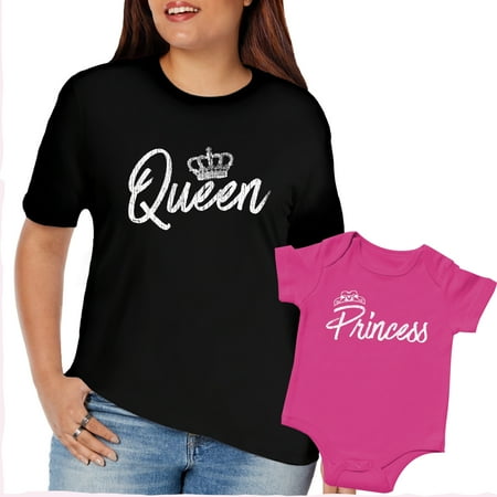 

Texas Tees Brand: Mom Daughter Clothes Queen T T Womens Black Medium Shirt & Pink 0-3 m