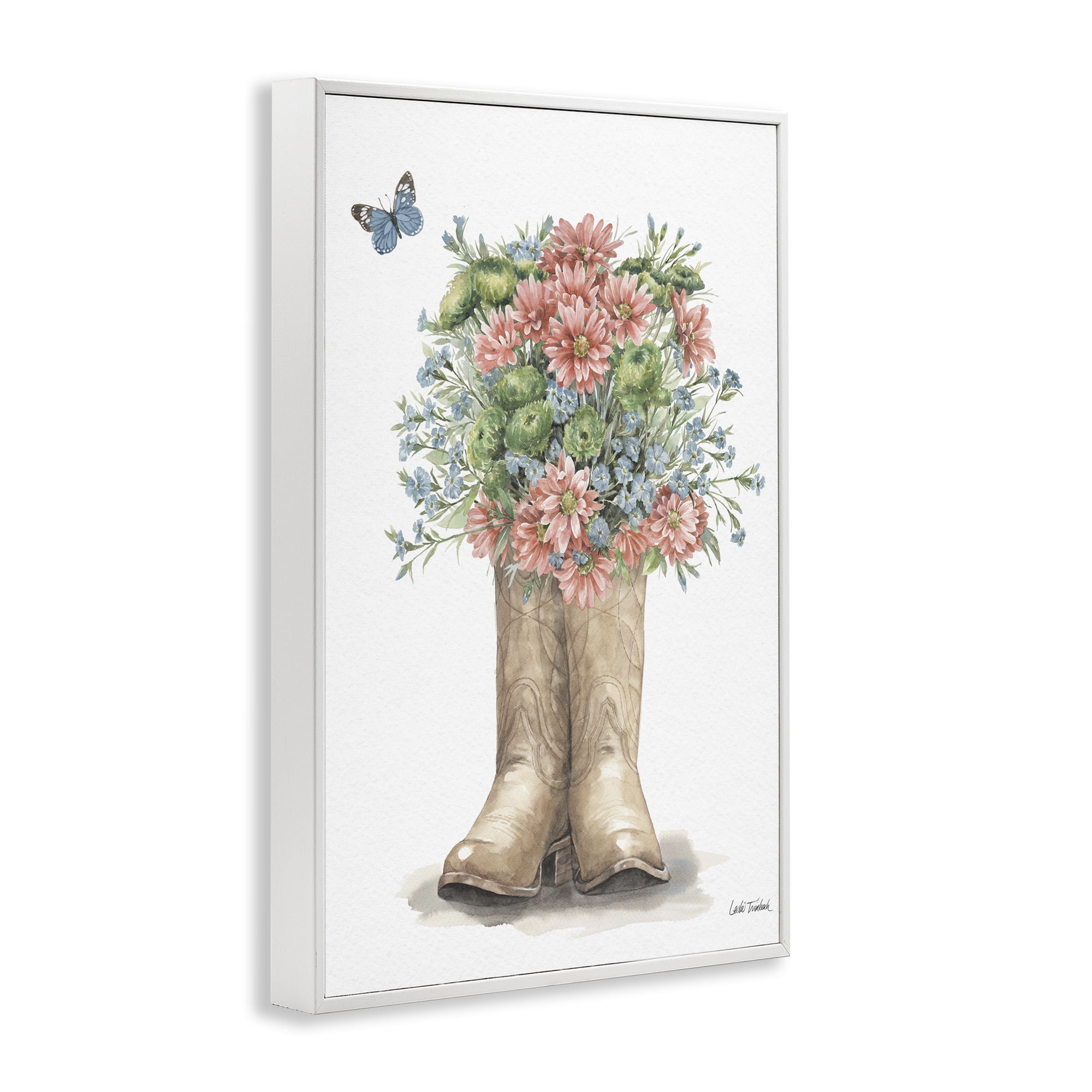 Stupell Industries Western Wildflower Boots Botanical & Floral Painting White Framed Art Print Wall Art, 16 x 24