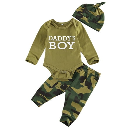 

Springcmy Newborn Baby Outfit Set Romper Camouflage Pants Headband for Baby Boys Girls