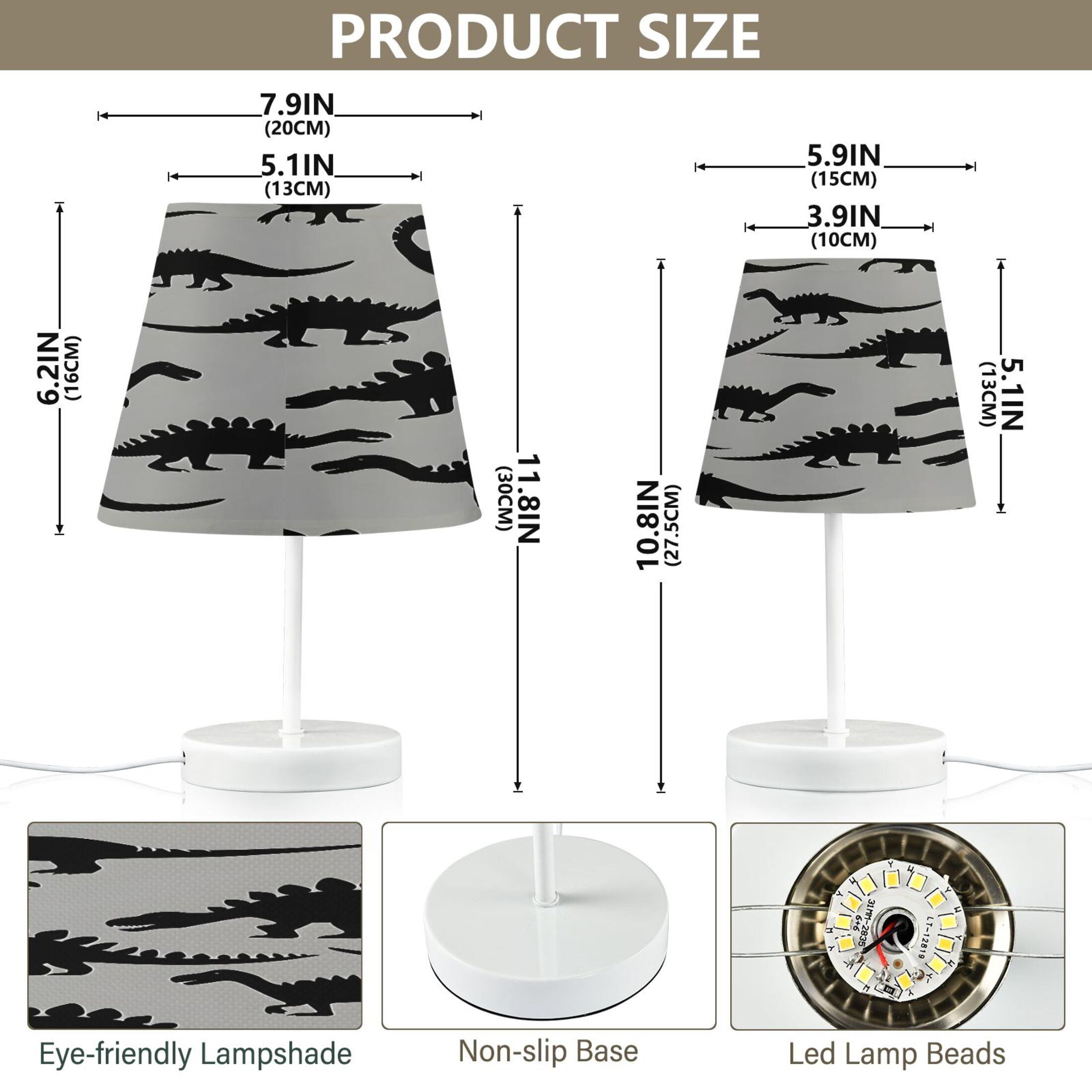 Ryvnso LED Bedside Table Lamp Art Dinosaur Silhouettes Bedroom Desk Lamps Nightstand Lampshade M