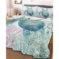 thumbnail image 3 of Quilts Twin Size Bedding Set, Teal Sea Turtle Lightweight Quilted Comforter, Summer Coastal Coral Ocean Soft Reversible Bedspread Coverlet with Pillow Covers for All Season, 68" x 86", 3 of 7