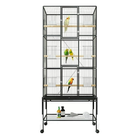 69 Inch Extra Large Wrought Iron Bird Cage for Parrots - Flight Cage with Storage Shelf & Stand, for Cockatiels, Conures, Parakeets, Lovebirds, and Finches