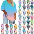 thumbnail image 2 of Yuanlook Plus Size V Neck T Shirts for Women Summer Half Sleeve Gradient Print Tees Casual Loose Fit Tunic Tops for Women S-5XL, 2 of 5