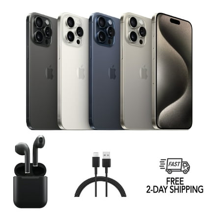 Restored Apple iPhone 15 Pro Max A2849 (Fully Unlocked) 256GB White Titanium w/ Wireless Earbuds (Refurbished)