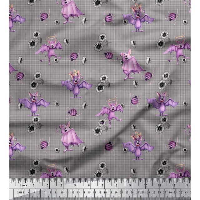 Soimoi Polyester Crepe Fabric Check,Spider & Bat Kids Fabric Prints by Yard 42 Inch Wide