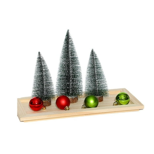 Árbol de pino pequeño de mesa con bolas de luz y base de madera Árboles de Navidad artificiales en miniatura para decoración de fiestas navideñas, hogar y oficina.