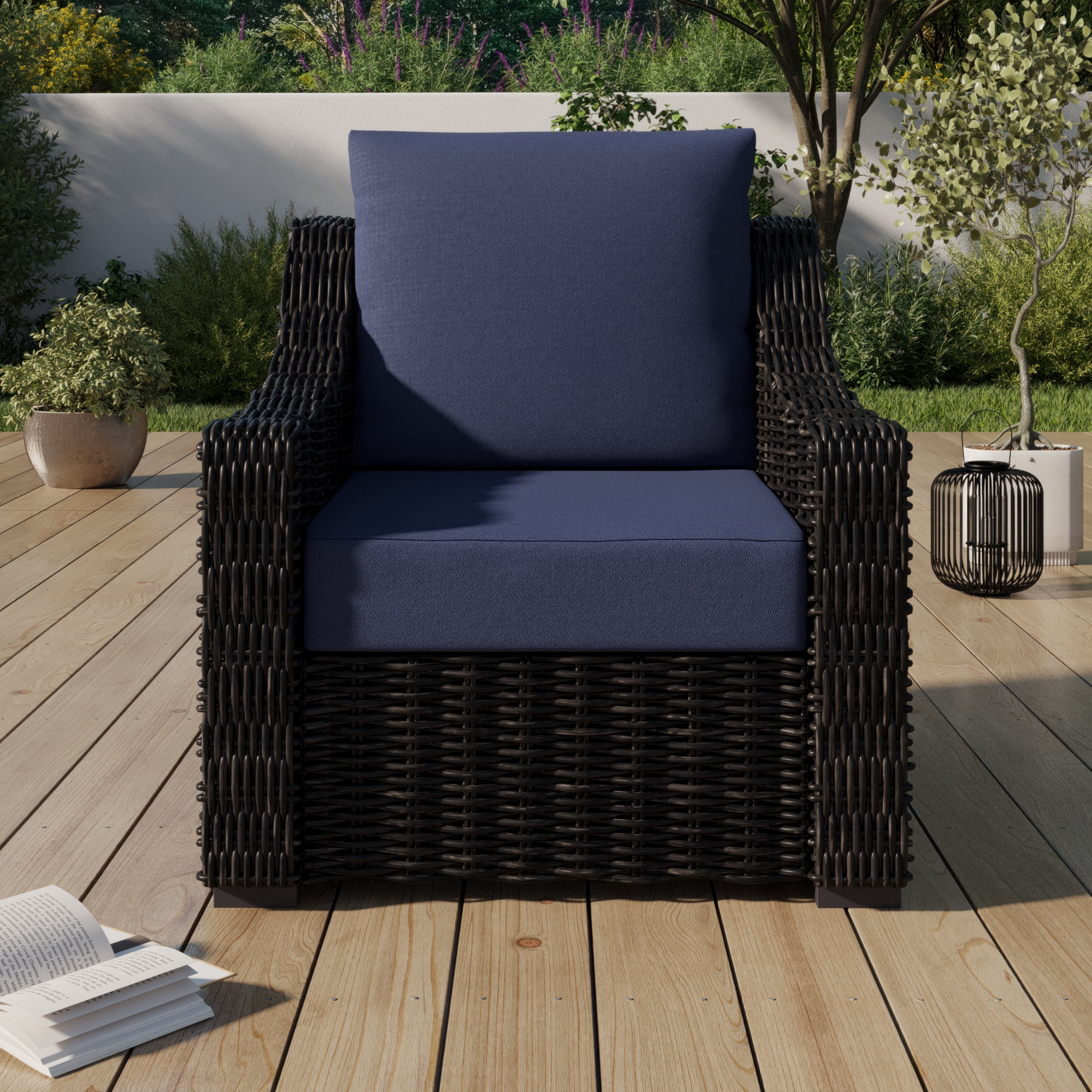 Better Homes & Gardens 24" x 24" Navy Premium Deep Seat Outdoor Cushion Set With Removable Cover, Weather & Stain Resistant