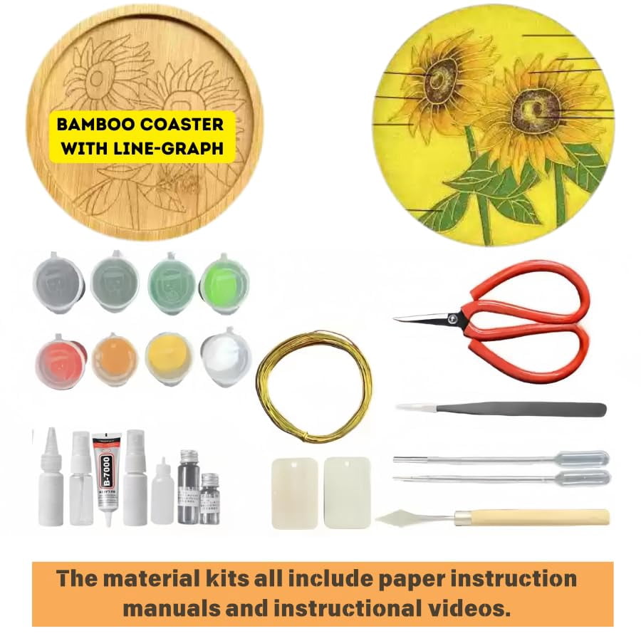 DIY Coaster Craft Kits, Cloisonne Filigree Enamel Art Painting Crafts Coasters Starter Kit, DIY Craft Coasters Supplies for Adults, Hobby for Adults Women Elderly, Handmade Home Decor Gifts