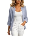 thumbnail image 2 of LEKWK Cardigan for Women Open Front 3/4 Puff Sleeve Pleated Shrugs Loose Fit Ribbed Lightweight Outerwear Fall Fashion Elegant Casual Outfits, 2 of 6
