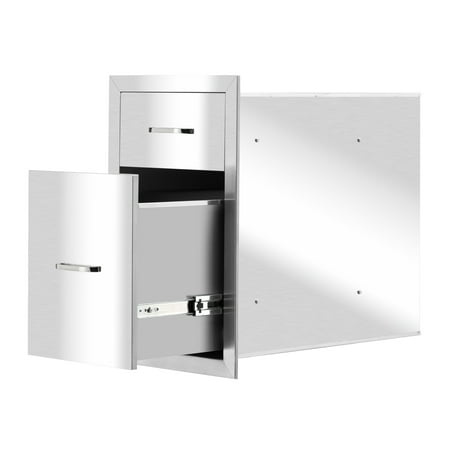 LEASEN Outdoor Kitchen Drawers,Stainless Steel 2 Drawers Different Size Courtyard Oven Drawer for Outdoor Kitchen Tableware, Cabinet Storage Lockers Silver