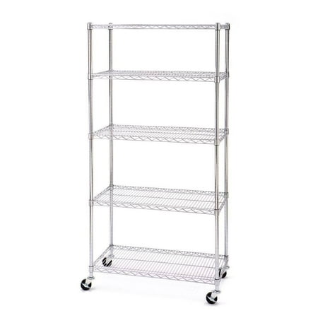 Metal Commercial Shelf - Ktaxon Commercial 5 Tier Shelf Adjustable Wire Metal Shelving Rack w/Rolling Chrome