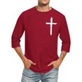 thumbnail image 5 of Afuyipoi Men's Cross Print Three-Quarter Sleeve T-Shirt,Athletic Round Neck Three-Quarter Sleeve Athletic Shirts Wine L, 5 of 6