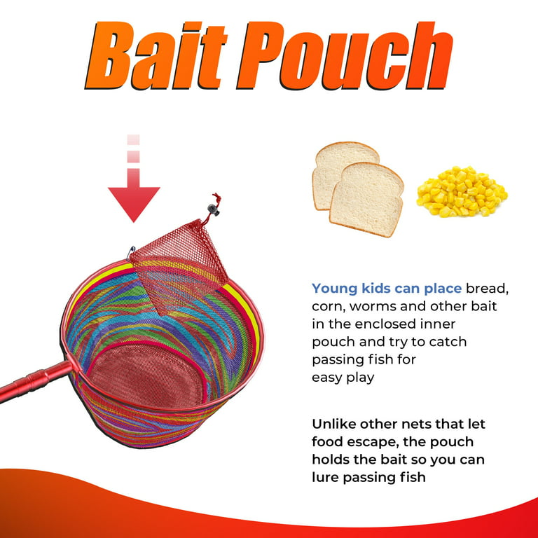 DaddyGoFish Kids Fishing Net - Ultralight Telescopic Landing Net Bait Pouch  for Catching Fish Frog Minnow Cricket Butterfly at Water Beach Lake Pond  Gifts for Boys and Girls 