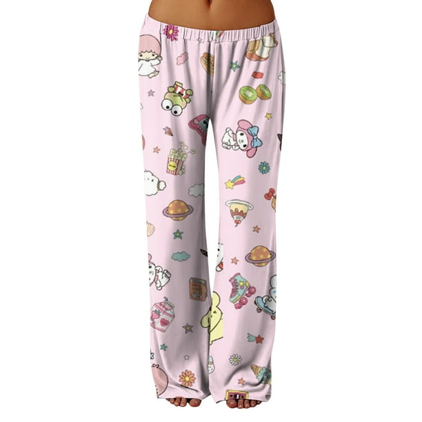 Womens Pajamas Fluffy Pajamas Christmas Anime Pajamas Cartoon All Over Print Flannel Christmas Kawaii Casual Sleep Pajamas Pants White M Walmart