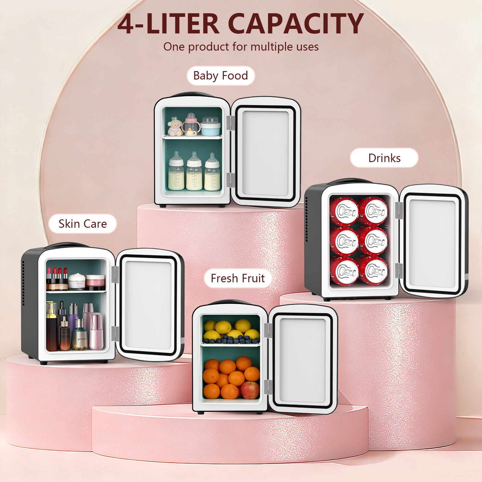 KNDKO Mini Fridge, 4L/6 Cans Cooler and Warmer Compact Refrigerator Skincare, Makeup & Drink, Portable Desk Fridge for Car, Office, Dorm, Black