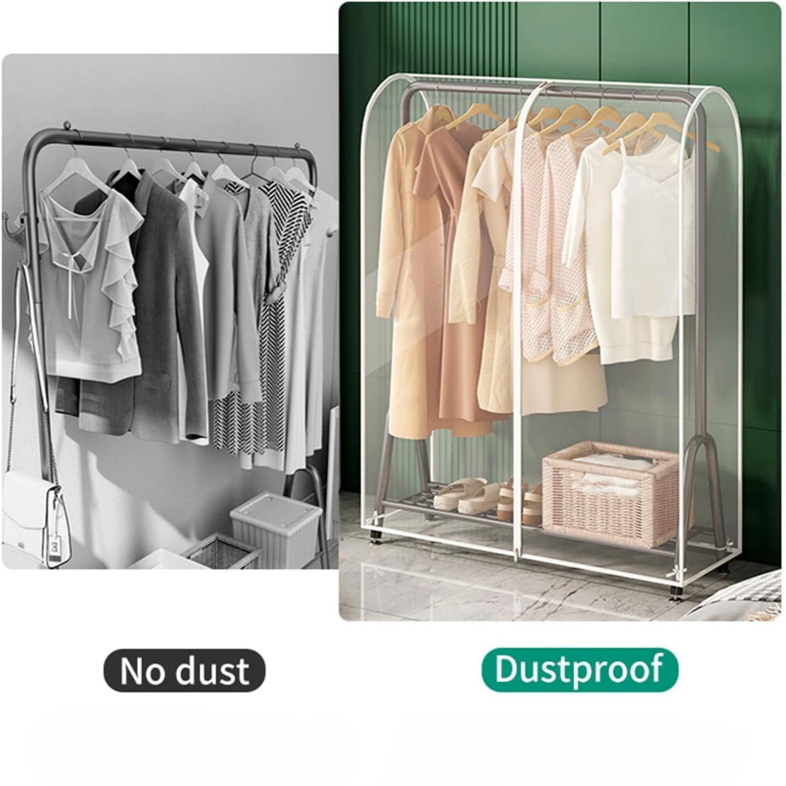 Housse De Portant Vêtements étanche à Poussière - Fermeture éclair, Panneau PVC Transparent, Poches Latérales
