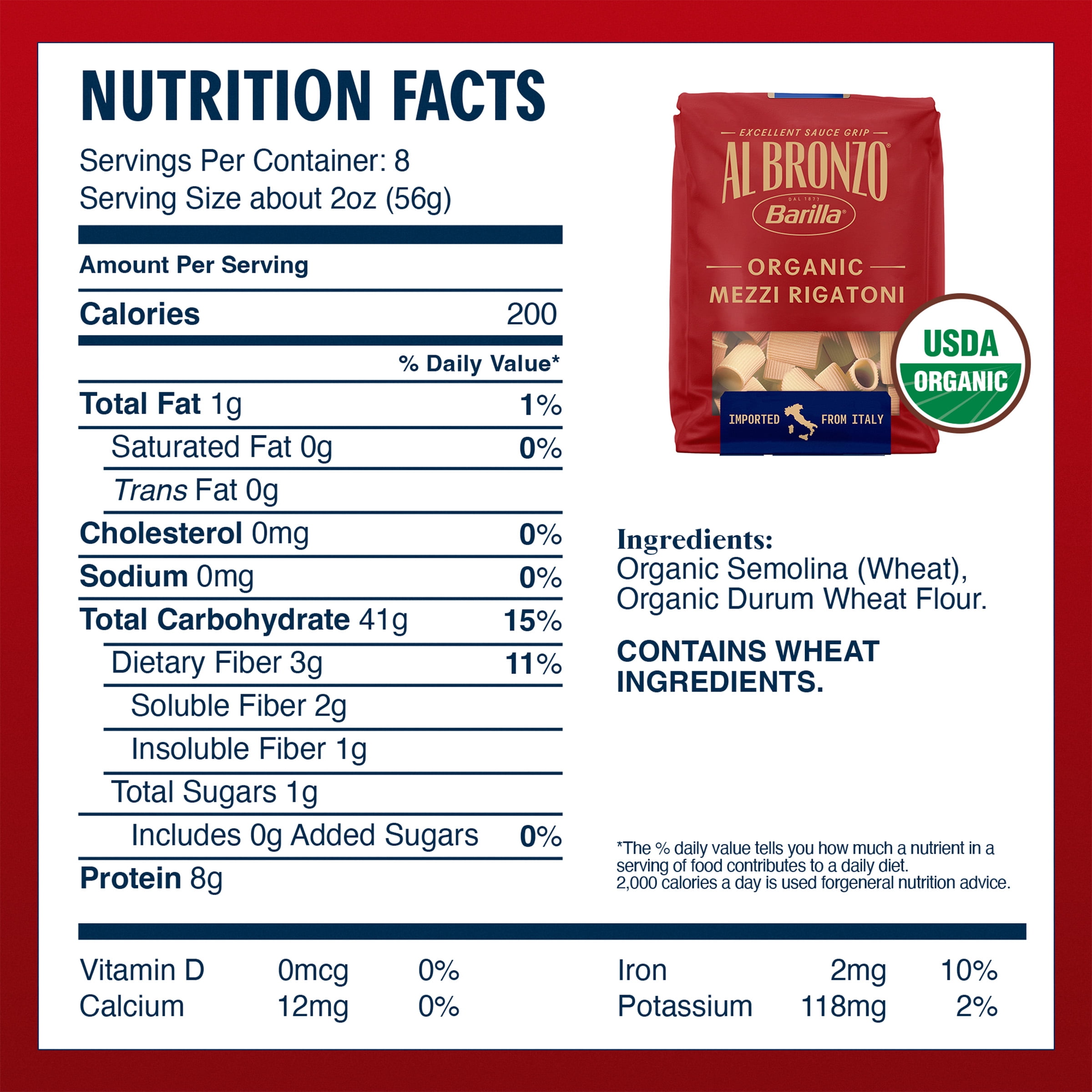 Al Bronzo by Barilla Organic Mezzi Rigatoni Pasta, Bronze Cut Pasta, 16oz.