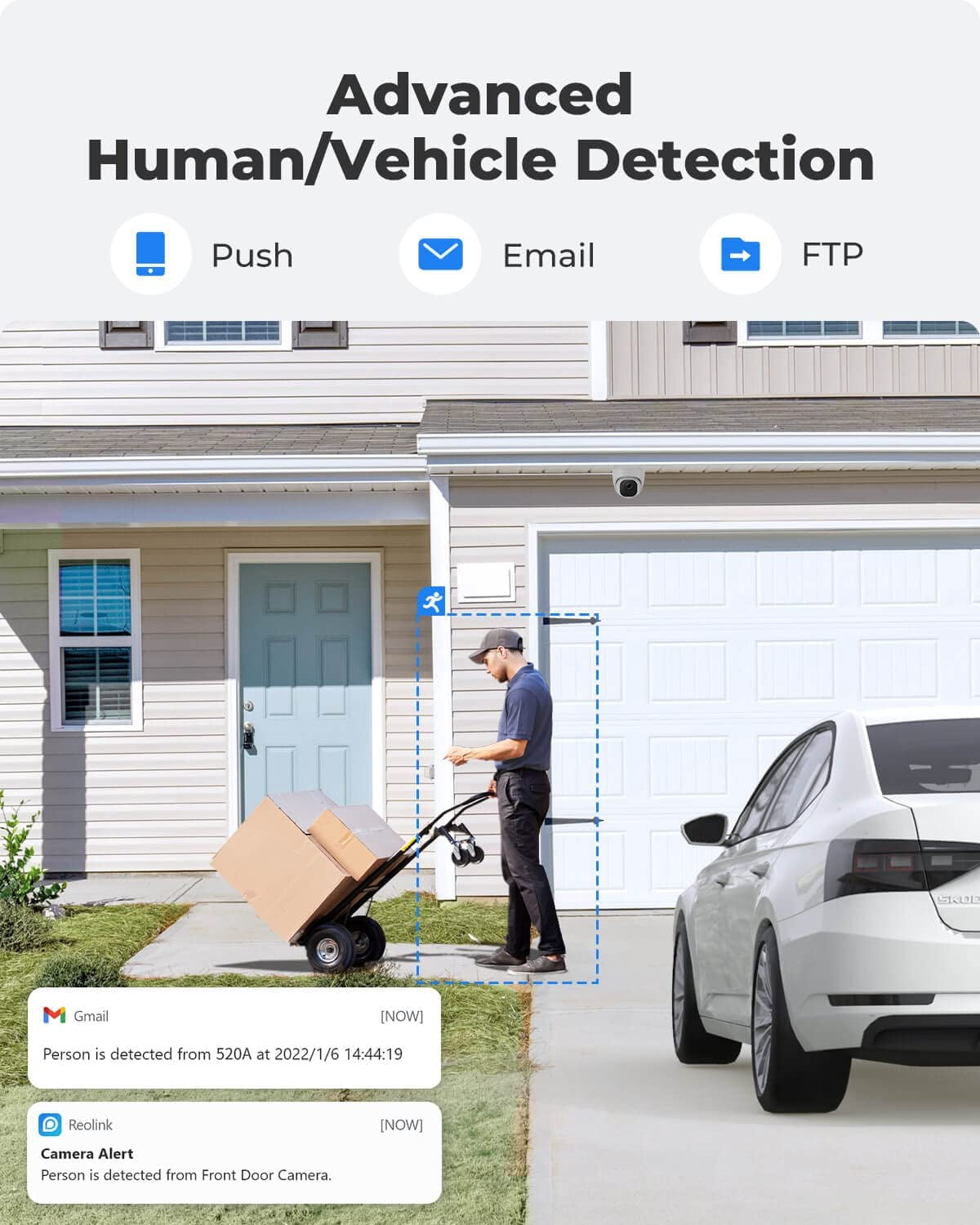 Reolink 5MP Outdoor Security POE IP Camera, Smart Human/Vehicle Detection, Audio Recording, Supports Google Assistant, IP66 Weatherproof, Time-Lapse, Night Vision, RLC-520A