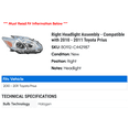 thumbnail image 2 of Right Headlight Assembly - Compatible with 2010 - 2011 Toyota Prius, 2 of 2