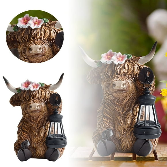 Oliegs Statue de Vache Solaire pour Jardin Sculpture d'Animal d'Extérieur avec Lumière DEL pour Art de Patio et de Cour