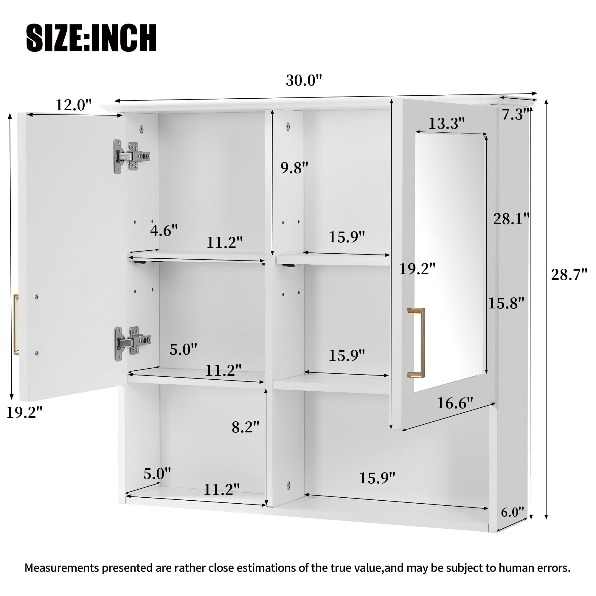 Euroco 2-in-1 Bathroom Mirror Cabinet, 30 inch Wall Mounted Medicine Cabinet with Adjustable Shelves & Soft Close Doors, High-Define Mirror with Storage for Bathroom Vanity