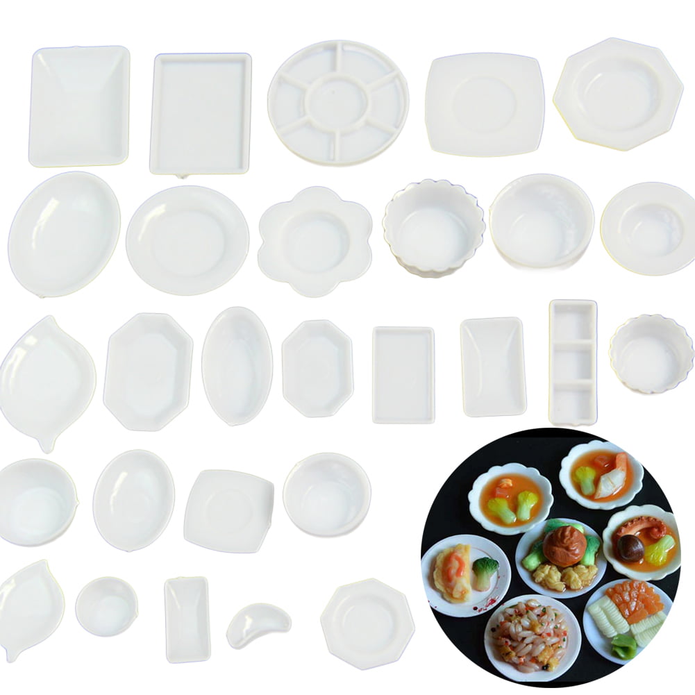 33Pcs/set Dollhouse Miniature Dish Tableware Kitchen Mini Food Plates Kids Toy