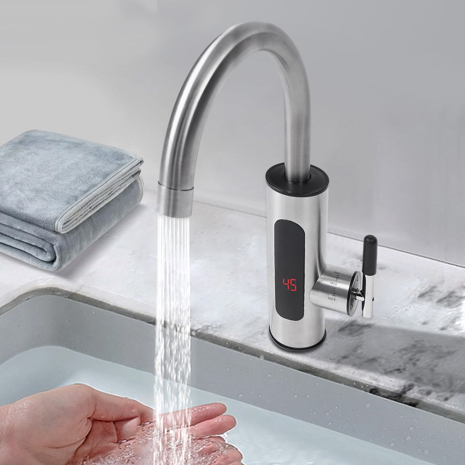 360° Rotatable Faucet Silver Electric Instant Heating Water Faucet 7.87*14.17 for Kitchens, Bathrooms